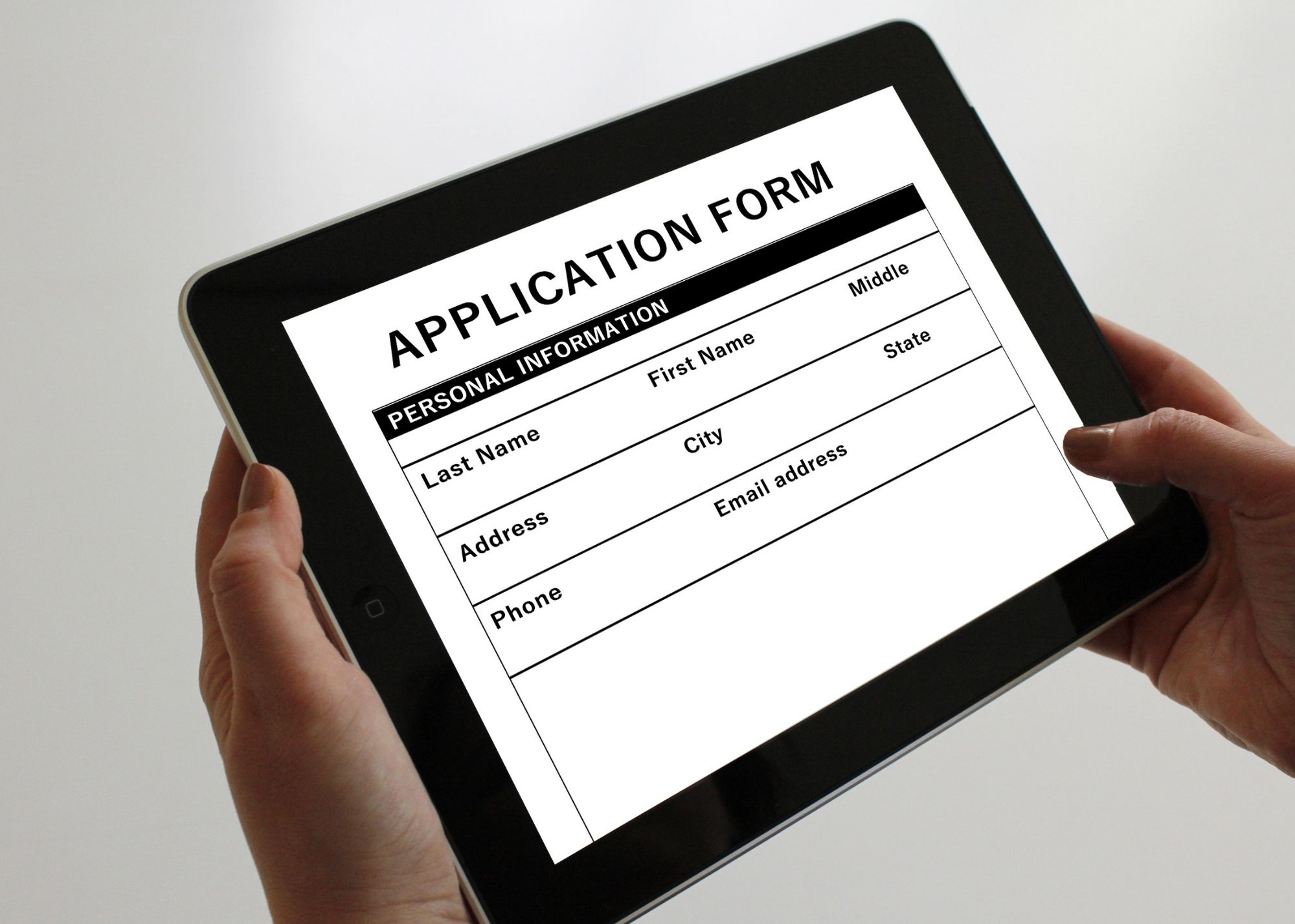 Tablet with general application form in english